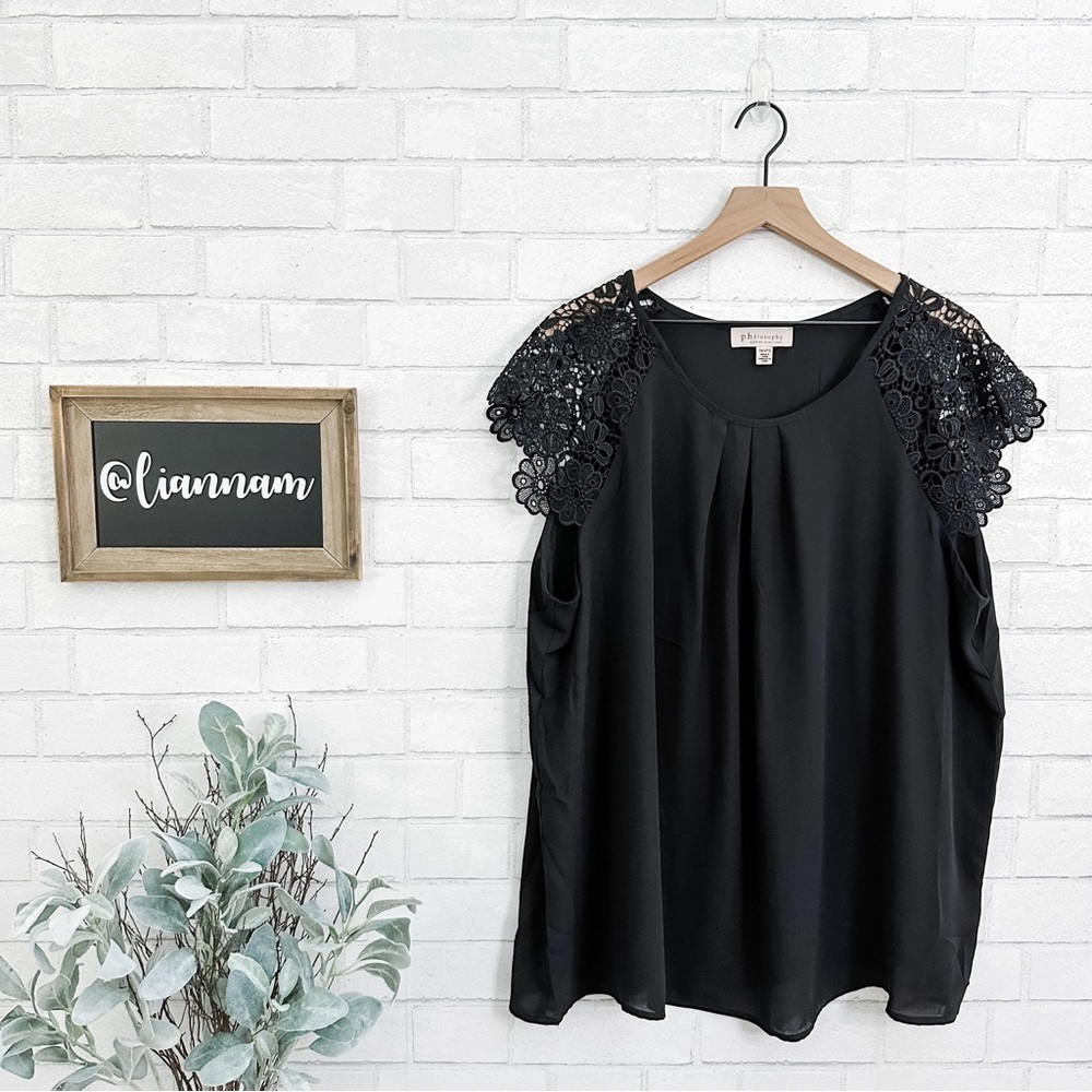 PHILOSOPHY Woman Black Lace Sleeve Top